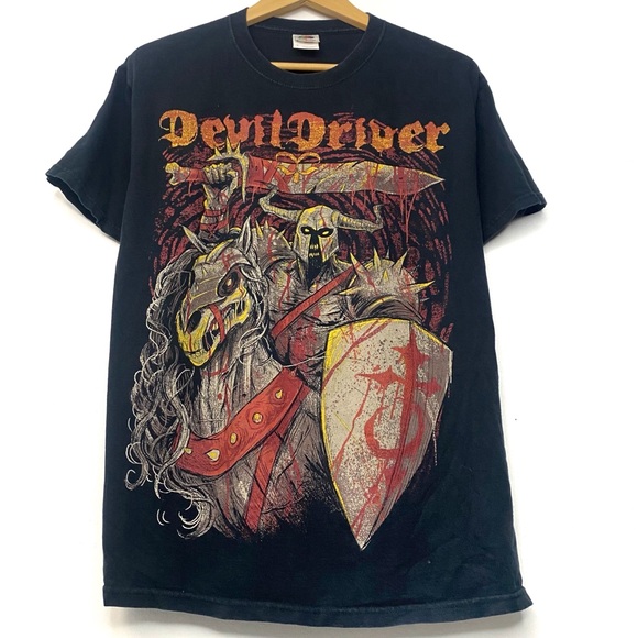 Vintage Y2K Devil Driver Band Black AOP Graphic T Shirt Metal Punk Size Large - Picture 3 of 8